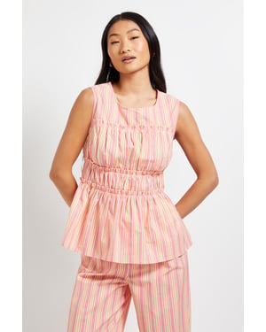 Petite Frill Detail Peplum Printed Shell Top