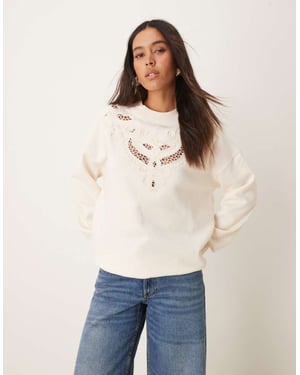 Miss Selfridge embroidery cut out detail sweatshirt in ecru
