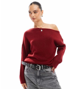 Miss Selfridge slouchy one shoulder jumper in burgundy