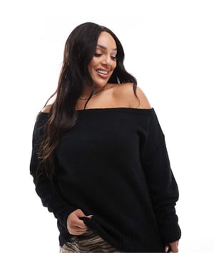 Yours off shoulder bardot jumper in black