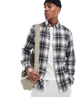 French Connection long sleeve check flannel shirt in ecru and navy