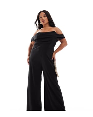 ASOS DESIGN Curve off shoulder structured neckline jumpsuit in black