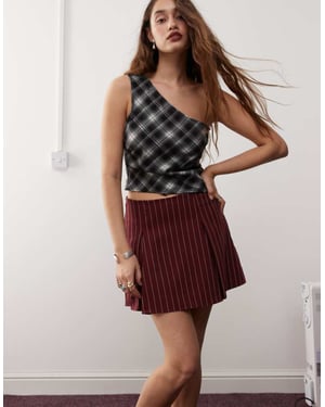 Reclaimed Vintage tailored skort in burgundy pinstripe