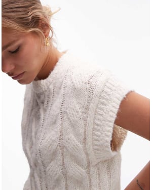 Topshop knitted crew cable vest in ivory