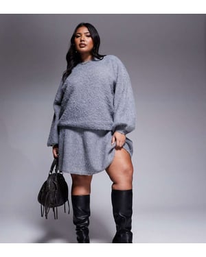 In The Style Plus x Natalya Wright exclusive pleated knitted fluffy yarn skirt co-ord in charcoal