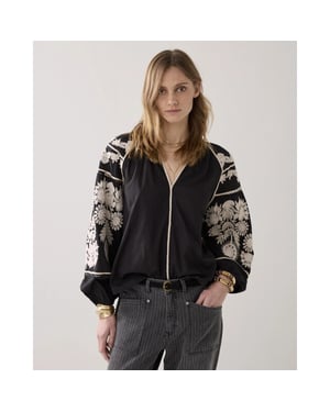Summum 2s3363-120 990 top sleeve embroidered cambric cotton black