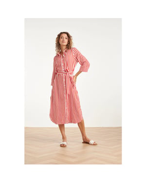 Smashed Lemon Gestreepte maxi-jurk met tailleceintuur |