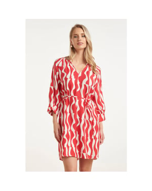 Smashed Lemon V hals jurk met rode golvende print en ceintuur |