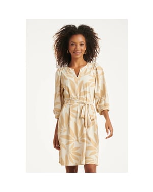Smashed Lemon Jurk met beige bloemenprint in travelstof |