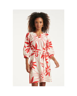 Smashed Lemon Jurk met rode bloemenprint in comfortabele travelstof |
