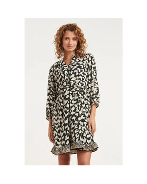 Smashed Lemon Zwart-witte dierachtig print jurk met ceintuur en ruffle detail |