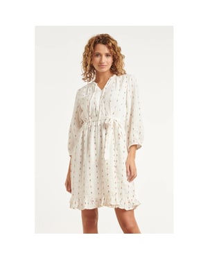 Smashed Lemon Witte jurk met subtiele multicolor details en ceintuur |