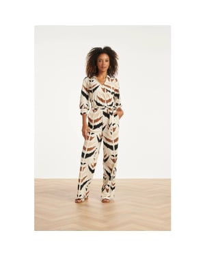 Smashed Lemon Travelstof jumpsuit met grafische aztec print in beige, zwart & bruin |