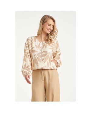 Smashed Lemon Bomberjack met abstracte bloemprint beige/wit |