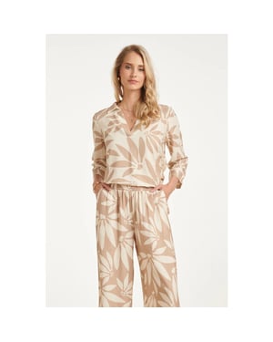Smashed Lemon Top met v-hals en bloemprint beige/wit |