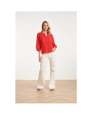 Smashed Lemon Broderie blouse met knoopsluiting en driekwart mouwen |