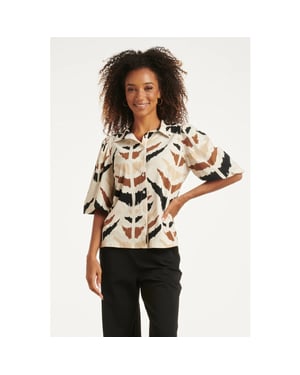 Smashed Lemon Travelstof blouse met grafische aztec print met korte mouw |