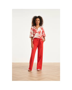 Smashed Lemon Wijde pantalon in comfortabele travelstof met strikceintuur |