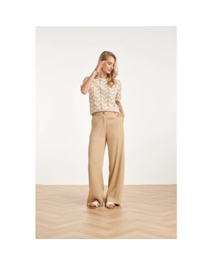 Smashed Lemon Luchtige wide leg broek in zandkleur – stijlvolle essentials |