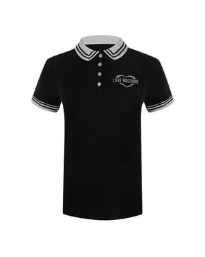 Love Moschino Silver Heart Logo Black Polo Shirt
