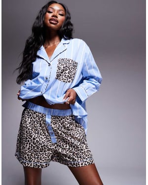 ASOS DESIGN mix & match woven stripe and leopard print pyjama boxer short