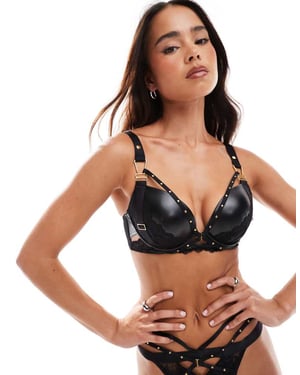 Ann Summers Eliminating PU padded plunge bra in black - BLACK