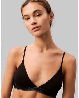 Calvin Klein Tonal Logo Cotton triangle bralette with logo taping in black
