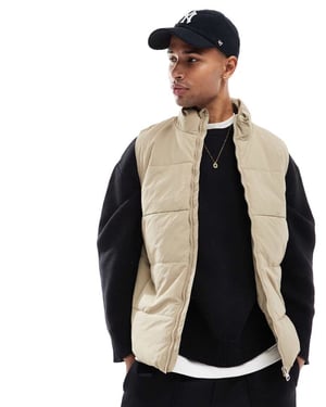 ONLY & SONS funnel neck padded gilet in ecru