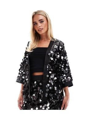 ASOS DESIGN Petite disco sequin kimono in black