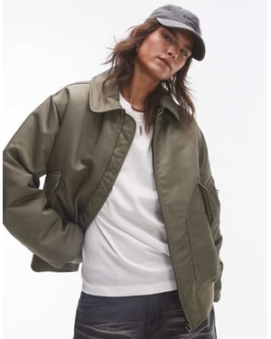 Topshop twill nylon bomber jacket in khaki
