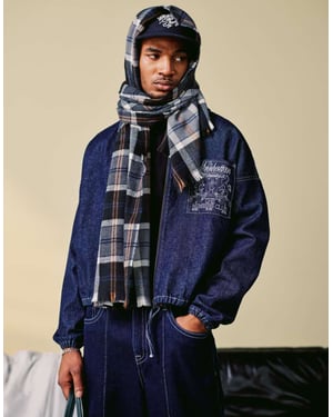 ASOS DESIGN harrington jacket co-ord with embroidery detail in indigo