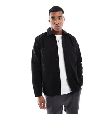 ONLY & SONS canvas utility overshirt in black