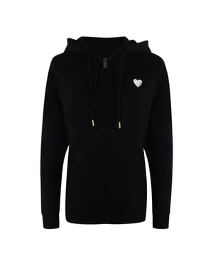 Love Moschino Small White Heart Logo Black Zip Hoodie