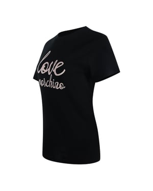 Love Moschino T-shirt Met Opvallend Roze Logo In Zwart