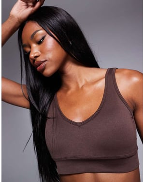 4505 smooth seamless v neck vest mid support bra in mahogany