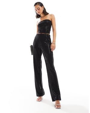 Pieces high waisted straight leg sequin trouser mix & match set in black