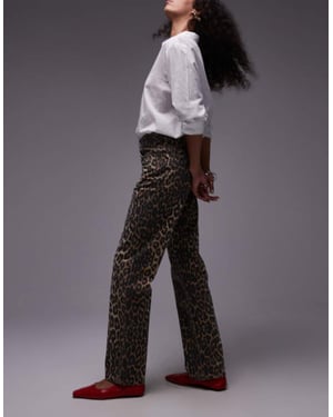 Topshop longline straight leg leopard printed trouser in multi