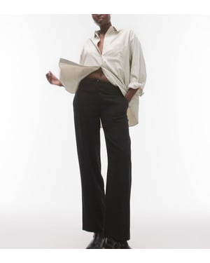 Topshop Tall low slung linen button trouser in black