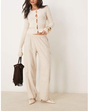 Abercrombie & Fitch pull on linen blend straight leg trouser in beige