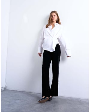 Topshop velvet pintuck slim leg with split in black