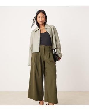 ASOS DESIGN Petite cropped adjustable tab waist trousers in olive