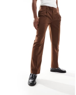 ASOS DESIGN smart straight leg trousers in brown