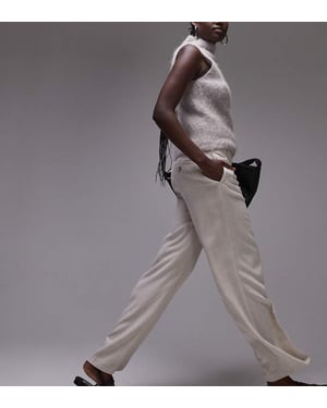 Topshop Tall low slung linen button trouser in natural