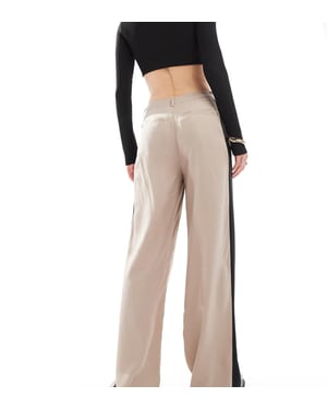 ASOS DESIGN Tall pleat detail contrast panel trouser in mocha