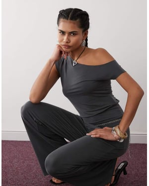 Motel Elysian asymetric cupro co-ord top in dark grey