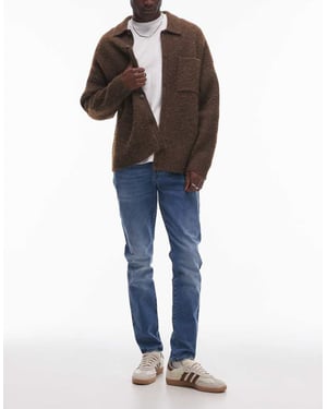 Topman stretch skinny jeans in mid wash blue