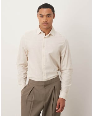 ASOS DESIGN regular smart linen blend shirt with penny collar in ecru
