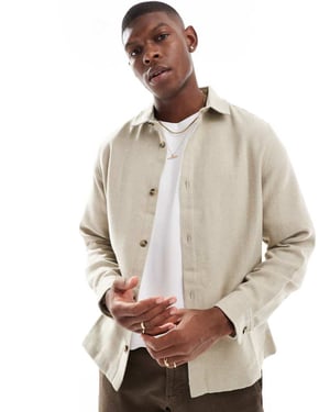 ASOS DESIGN wool look overshirt in stone