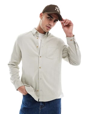 ASOS DESIGN brushed oxford regular shirt in stone