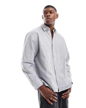 Selected oversized boxy shirt in blue stripe